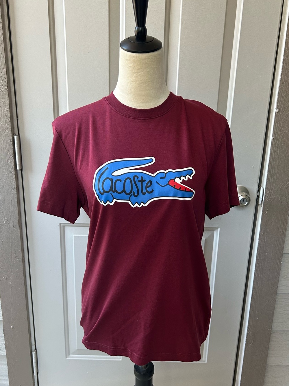 Lacoste Womens Burgundy Graphic Logo T-Shirt